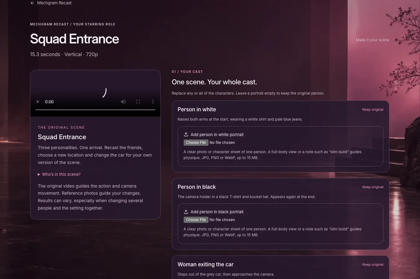 Mechgram Recast interface with separate character reference slots
